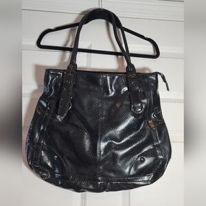 Emilie M. Black Faux Leather Shoulder Bag